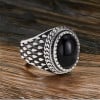 Bague argent ouvert chevaliere homme onyx ovale noire