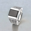 Bague argent ouvert chevaliere homme onyx carrée noire