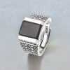 Bague argent ouvert chevaliere homme onyx carrée noire