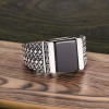 Bague argent ouvert chevaliere homme onyx carrée noire