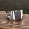 Bague argent ouvert chevaliere homme onyx carrée noire