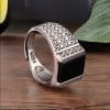 Bague argent ouvert chevaliere homme onyx carrée noire
