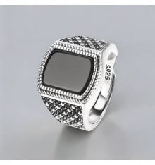 Anello con sigillo da uomo in onice nero, anello in argento aperto