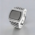 Bague argent ouvert chevalière homme onyx noire
