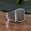 Bague argent ouvert chevalière homme onyx noire