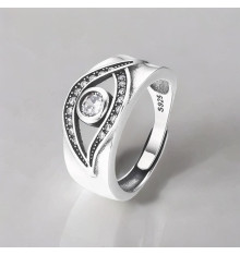 Anello aperto in argento con occhio di dio in zirconio