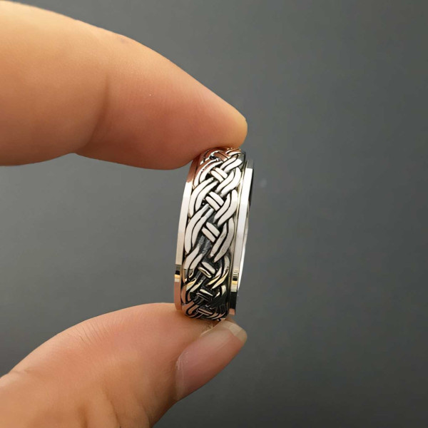 Bague anti-stress homme argent 925 – Anneau tournant celtique 2768