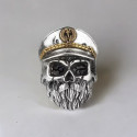 Open silver ring knight man bearded skull in hat