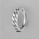 Open silver ring with Cuban chain