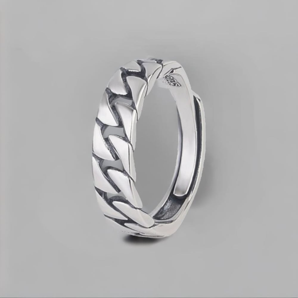 Bague argent homme chaine tresse ouvert