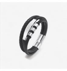Bracelet personnalisable cuir homme multi ligne gourmette acier