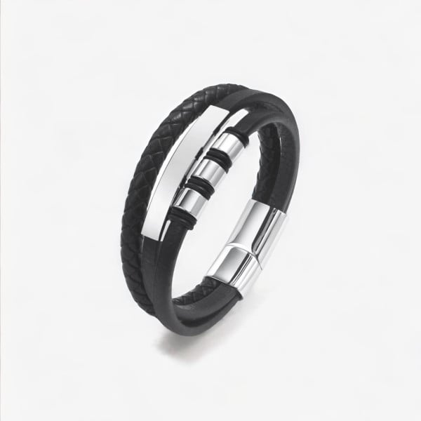 Bracelet personnalisable cuir homme multi ligne gourmette acier