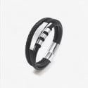 Customizable men's leather bracelet with multi-line steel curb chain