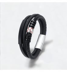 Bracelet homme cuir noir ballon football personnalisable