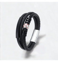 Customizable Black Leather Football Bracelet for Men