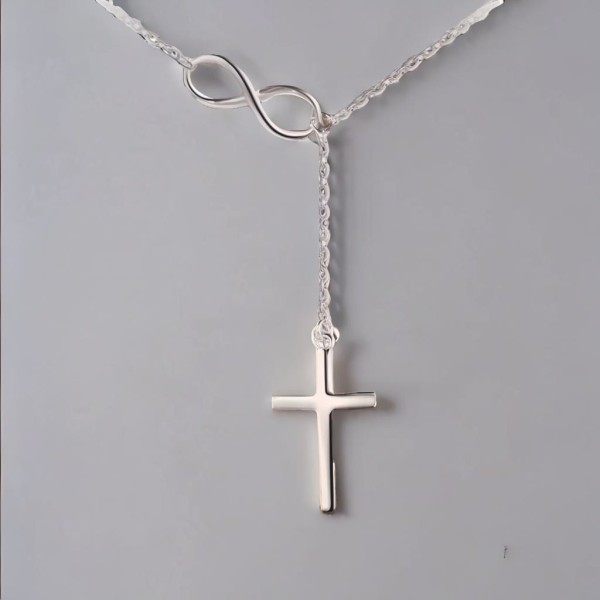 Ciondolo collana croce infinita in argento rodiato