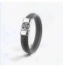 Bracelet homme cuir tresse fermoir acier croix de malte