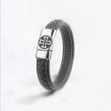 Bracciale da uomo in pelle intrecciata con chiusura in acciaio a croce di malta