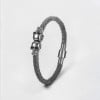 Bracelet homme cuir tresse tete de mort acier noir