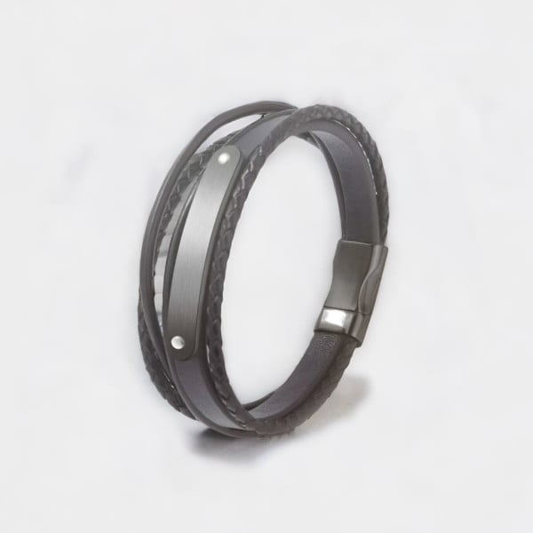 Personalized men's multi-cord curb leather bracelet