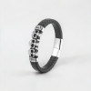 Pulsera de acero con calavera biker de cuero trenzado negro para hombre
