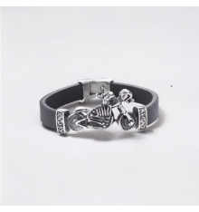 Bracelet cuir noir squelette motard fermoir acier