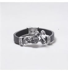 Zwart leren skeleton bikerarmband met metalen sluiting