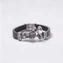 Zwart leren skeleton bikerarmband met metalen sluiting