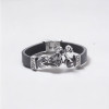 Black Leather Stainless Steel biker skeleton Bracelet