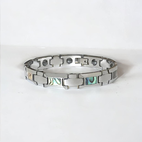 Herenarmband van wolfraam met abalone parelmoeren schakels