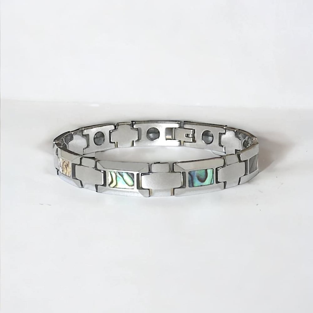 Herrenarmband aus Wolfram mit Abalone-Perlmuttgliedern