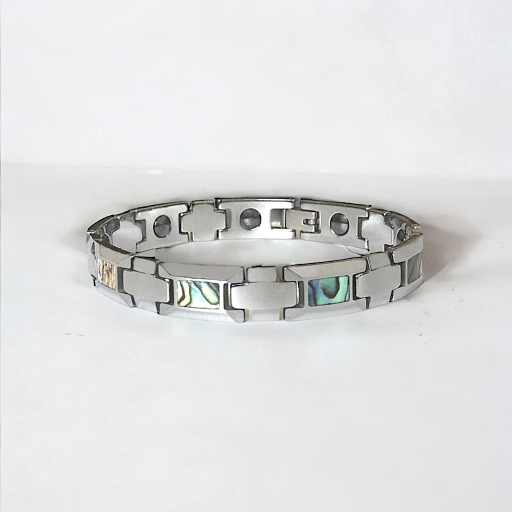 Men's tungsten bracelet with abalone mother-of-pearl links