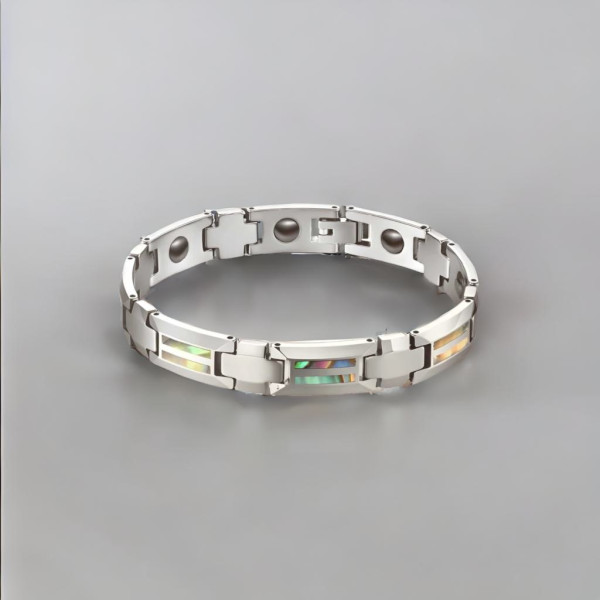Bracciale da uomo in tungsteno con madreperla abalone amorevolmente intarsiata