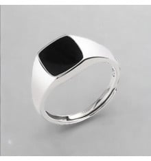 Open signet ring in silver and black resin