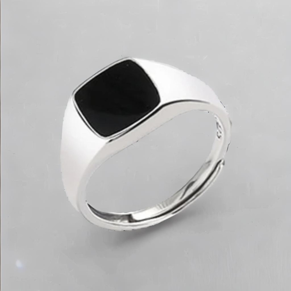 Bague ouverte chevaliere argent resine noir