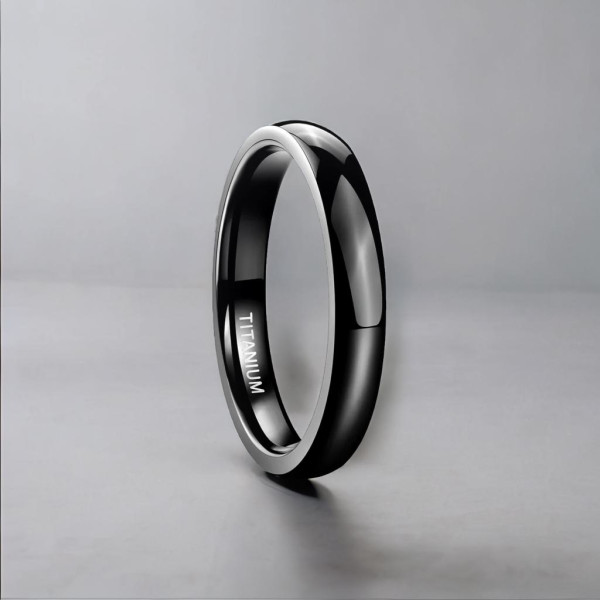 Bague alliance titane noir bande polie personnalisée