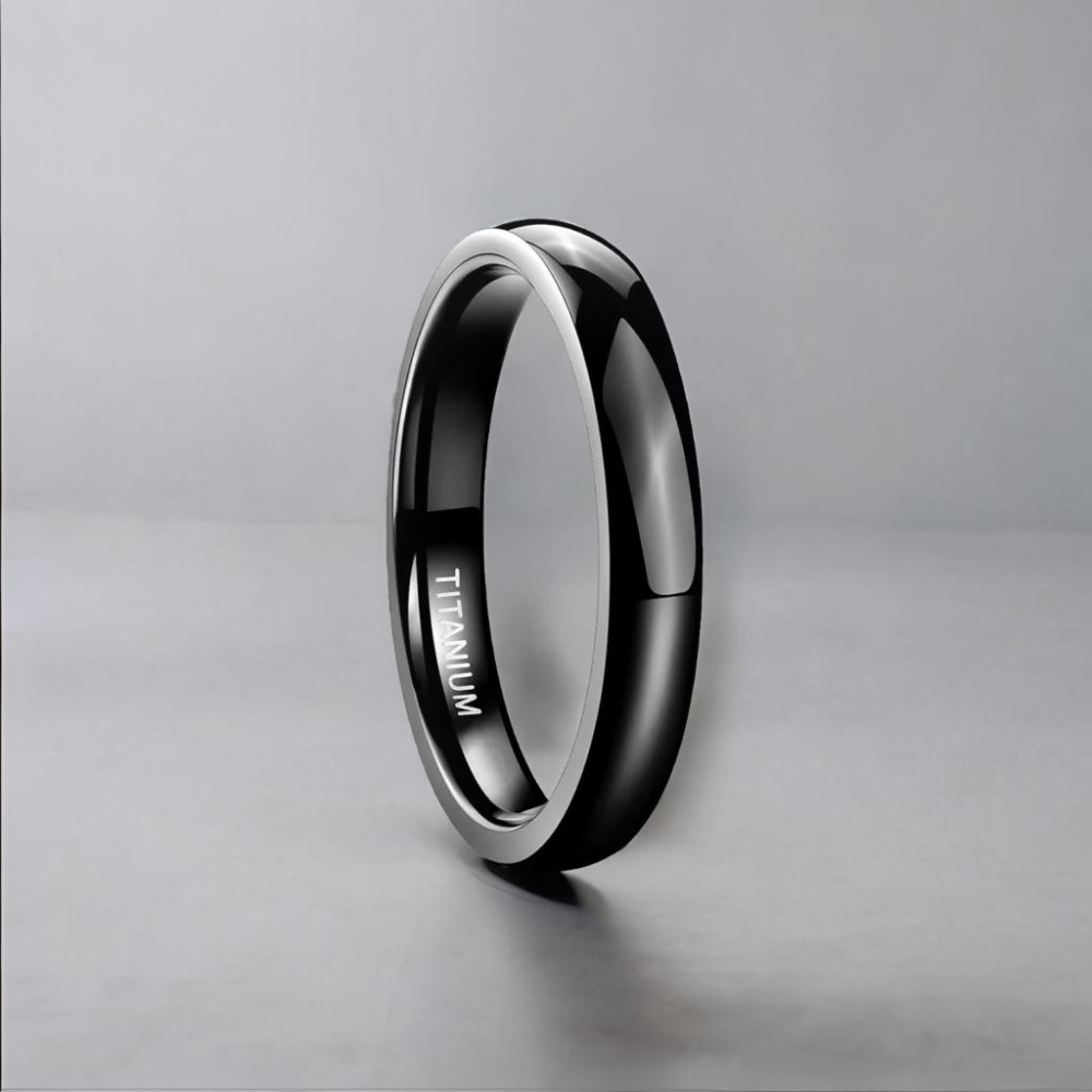 Bague alliance titane noir bande polie personnalisée