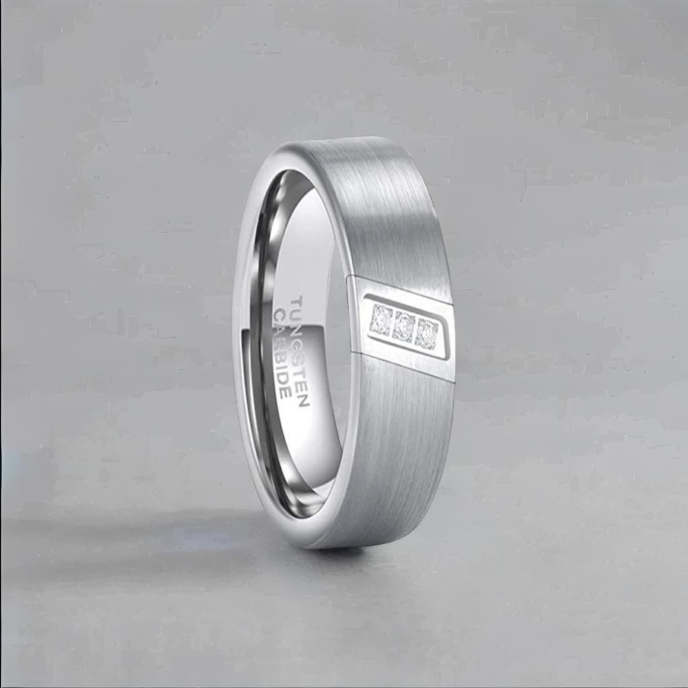 Bague alliance tungstene brossé zirconium