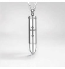 Pendentif personnalise homme acier balle motif croix finition polie