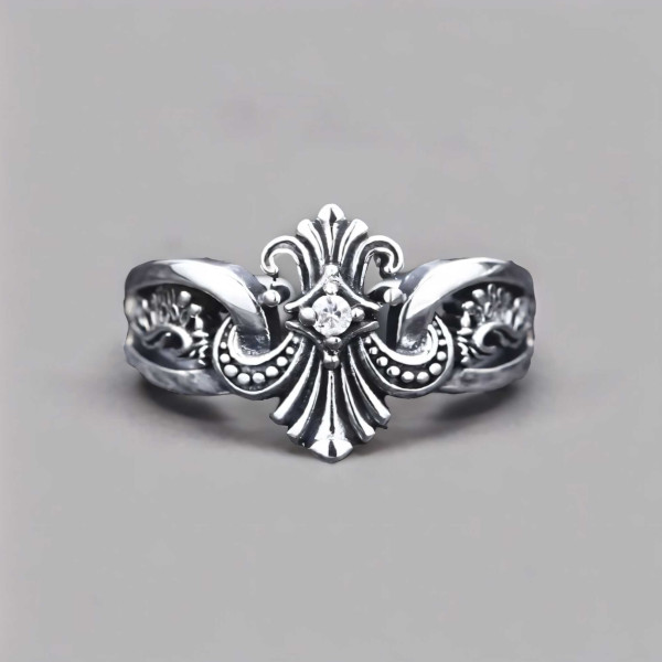 Bague chevaliere argent ouvert fleur de lys