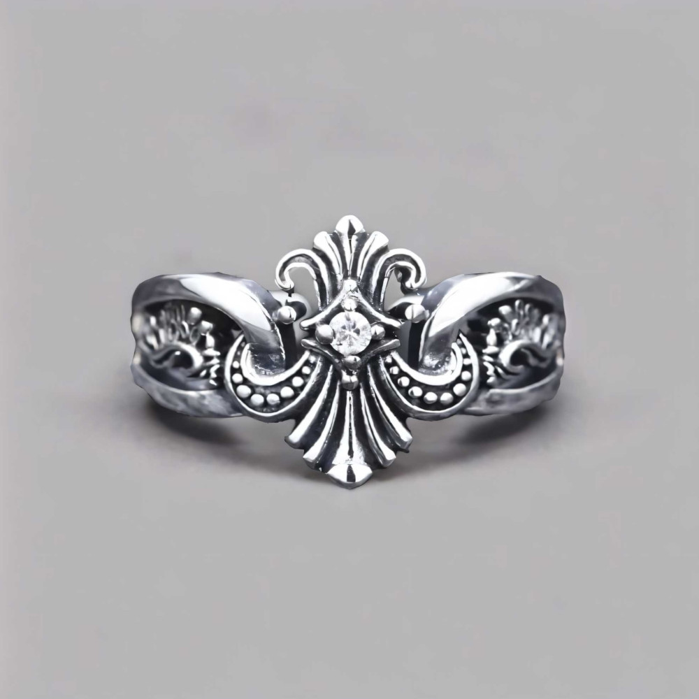 Bague chevaliere argent ouvert fleur de lys
