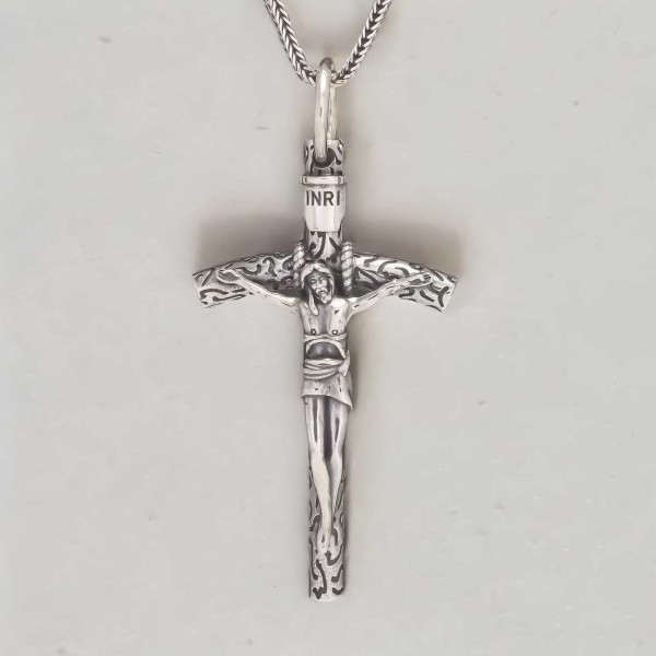 Ciondolo in argento da uomo croce crocifisso Cristo