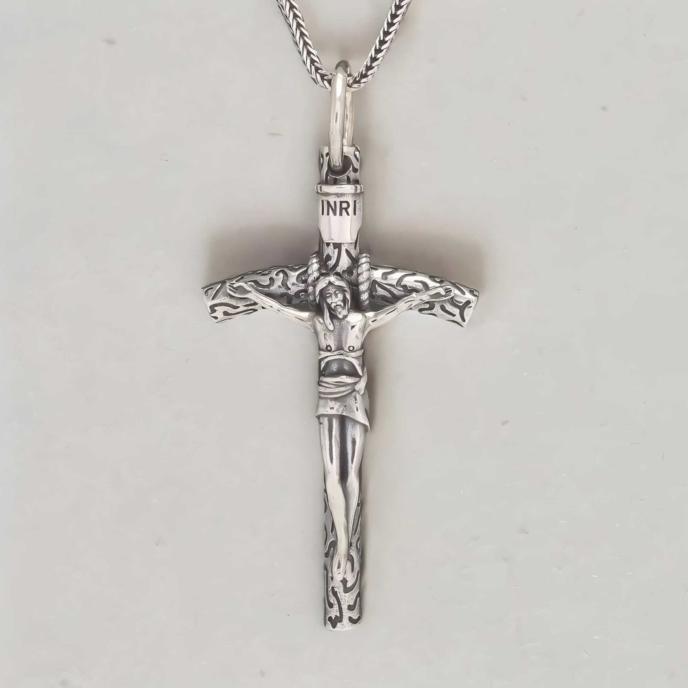 Ciondolo in argento da uomo croce crocifisso Cristo