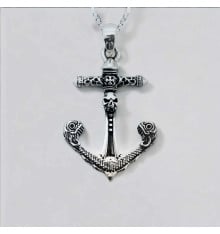 Pendentif argent 925 ancre viking pirate tete de mort