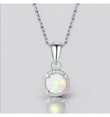 Ciondolo catena in argento rodiato opale zirconio