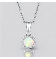 Rhodium Plated Sterling Silver Opal Zirconia Pendant Necklace