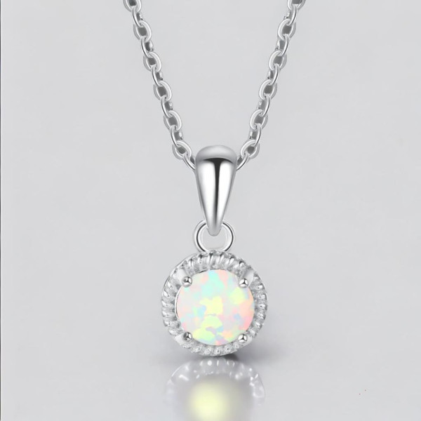 Ciondolo catena in argento rodiato opale zirconio