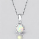 Rhodium Plated Sterling Silver Opal Zirconia Pendant Necklace