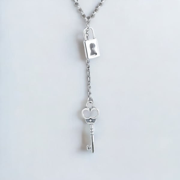 Pendentif collier clef cadenas argent