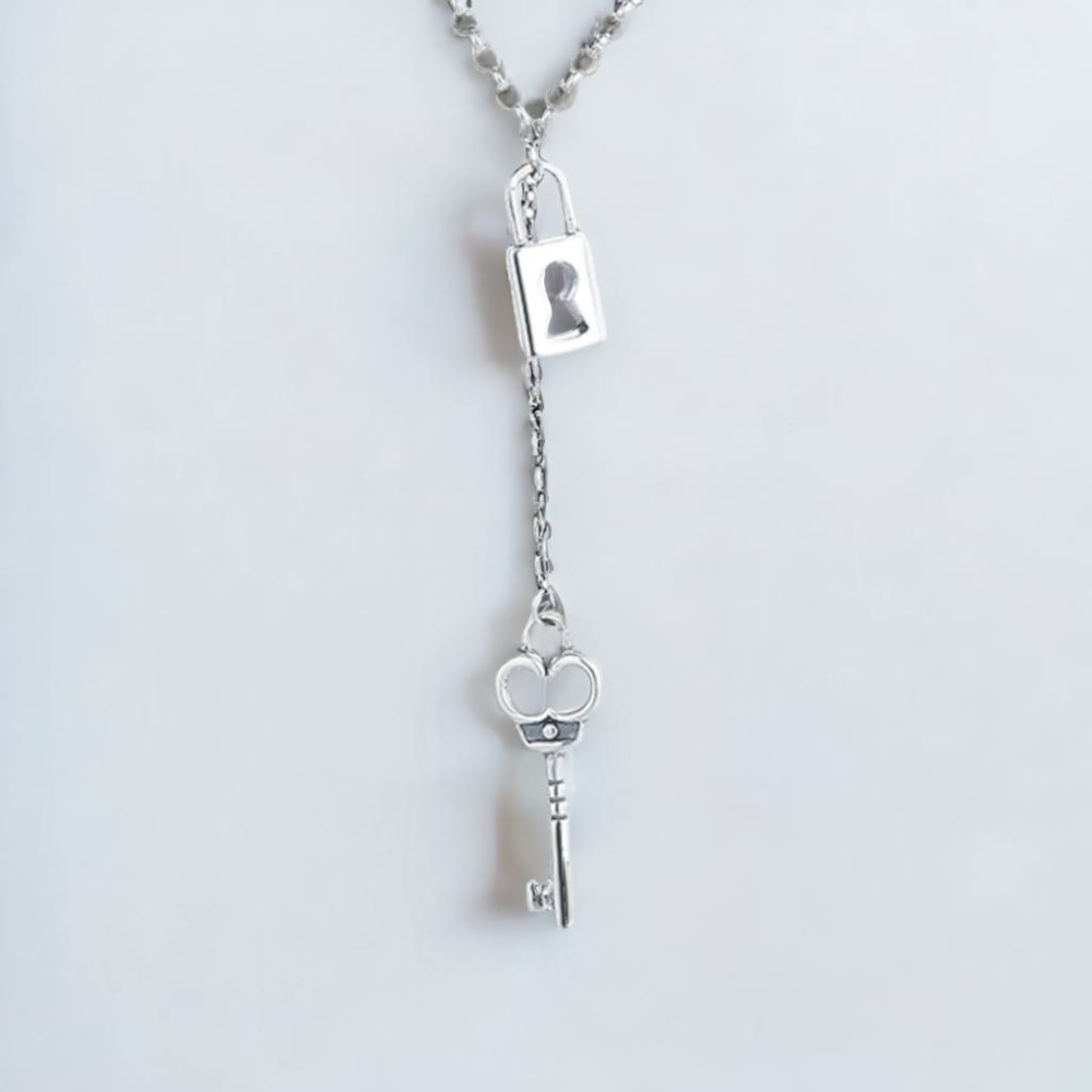 Pendentif collier clef cadenas argent